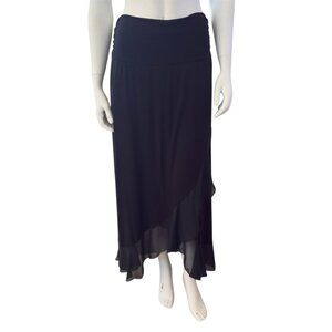 Plus Size Tiered Black Maxi Skirt Asymmetrical With Sheer Mesh Bottom